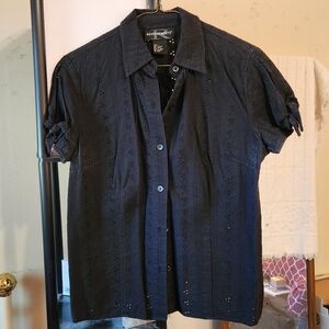 Requirements Black Eyelet Button-Down Blouse